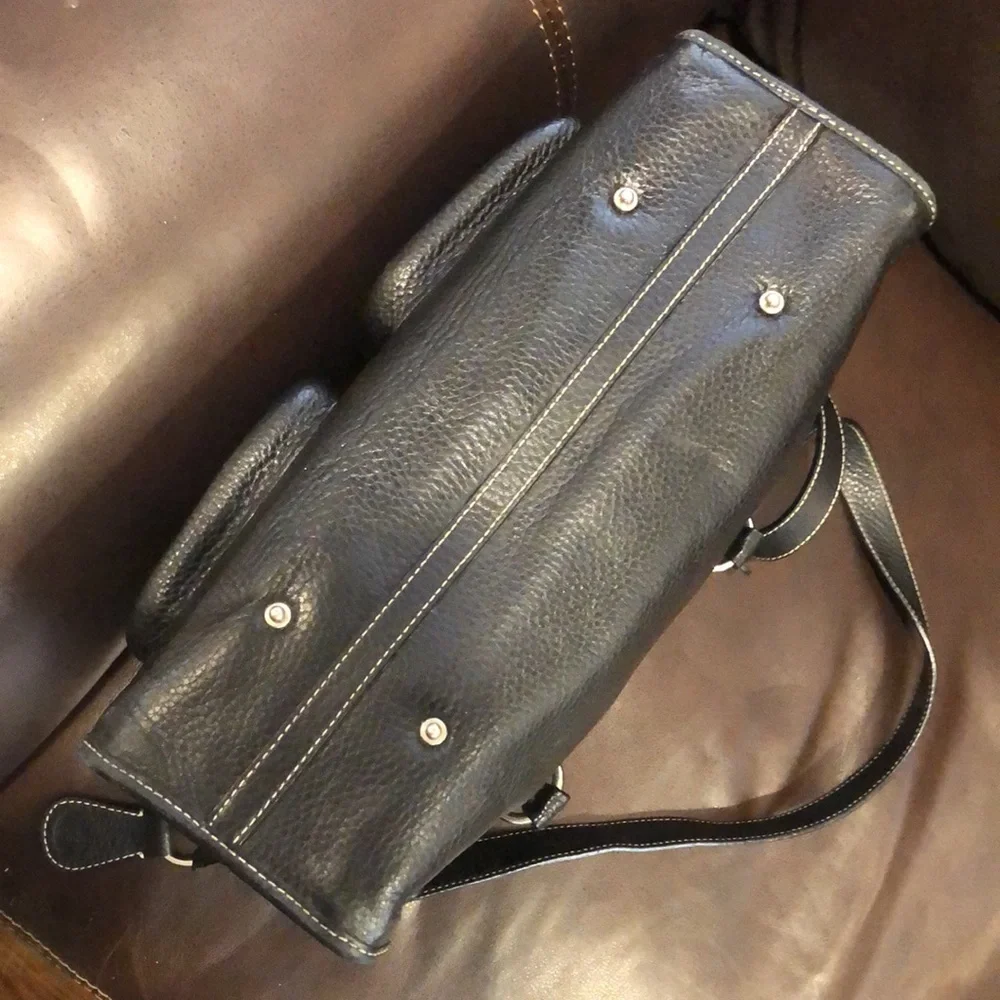 MDOONEY BOURKE Black Tumbled Leather Laptop Briefcase Work Bag w/ Shoulder Strap